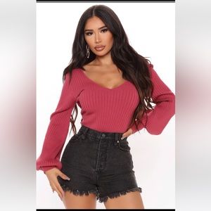 Fashion nova v-neck tie-back sweater red size large